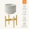 imageLA JOLIE MUSE Ceramic Plant Pot with Wood Stand  73 Inch Modern Round Decorative Flower Pot Indoor with Wood Planter Holder Beige and WhiteL Beige and White