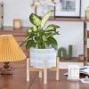 imageLA JOLIE MUSE Ceramic Plant Pot with Wood Stand  73 Inch Modern Round Decorative Flower Pot Indoor with Wood Planter Holder Beige and WhiteL Blue
