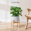 imageLA JOLIE MUSE Ceramic Plant Pot with Wood Stand  73 Inch Modern Round Decorative Flower Pot Indoor with Wood Planter Holder Beige and WhiteL Blue