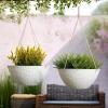 imageLA JOLIE MUSE Hanging Planters for Outdoor Plants Large Hanging Planter with Drain Holes Outdoor Hanging Flower Pots White Stone Honeycomb 132 Inch Set of 2White