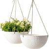 imageLA JOLIE MUSE Hanging Planters for Outdoor Plants Large Hanging Planter with Drain Holes Outdoor Hanging Flower Pots White Stone Honeycomb 132 Inch Set of 2White