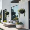 imageLA JOLIE MUSE Hanging Planters for Outdoor Plants Large Hanging Planter with Drain Holes Outdoor Hanging Flower Pots White Stone Honeycomb 132 Inch Set of 2Black