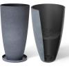 imageLA Jolie Muse 20 Inch Tall White PlantersSet of 2 IndoorOutdoor Tall Planters with Shelf Insert and TraysModern Large Flower Pot for Front Front Door Patio and DeckGray