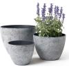 imageLA JOLIE MUSE 14211386 Inch PlantersSet of 3 IndoorOutdoor Round PlantersGrey Tree PlantersPlant Container with Drain HolesFlower Pots for Patio and Deck14211386 Rock Gray