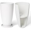 imageLA Jolie Muse 20 Inch Tall White PlantersSet of 2 IndoorOutdoor Tall Planters with Shelf Insert and TraysModern Large Flower Pot for Front Front Door Patio and DeckWhite