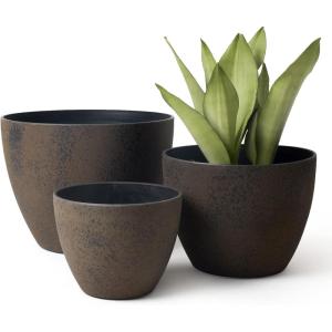 imageLA JOLIE MUSE 14211386 Inch PlantersSet of 3 IndoorOutdoor Round PlantersGrey Tree PlantersPlant Container with Drain HolesFlower Pots for Patio and Deck14211386 New Iron
