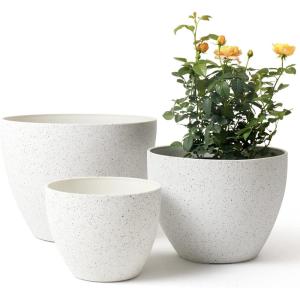 imageLA JOLIE MUSE 14211386 Inch PlantersSet of 3 IndoorOutdoor Round PlantersGrey Tree PlantersPlant Container with Drain HolesFlower Pots for Patio and Deck14211386 Speckled White