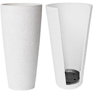imageLA JOLIE MUSE 28 Inch Extra Large Planters for Outdoor PlantsSets of 2 White Tall PlantersSelfWatering Large Round PlantersHoneycomb DesignWhite