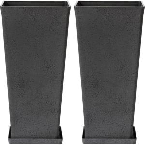 imageLA JOLIE MUSE 30 inch Tall Black Planters Set of 2IndoorOutdoor Rectanglar Large PlantersV Shaped Taper Planters for Front DoorConcrete Gray