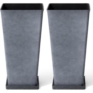 imageLA JOLIE MUSE 30 inch Tall Black Planters Set of 2IndoorOutdoor Rectanglar Large PlantersV Shaped Taper Planters for Front DoorGray