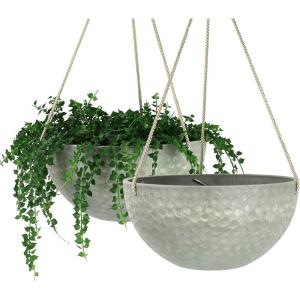 imageLA JOLIE MUSE Hanging Planters for Outdoor Plants Large Hanging Planter with Drain Holes Outdoor Hanging Flower Pots White Stone Honeycomb 132 Inch Set of 2Gray
