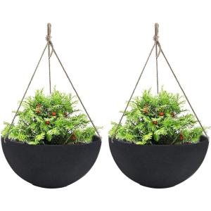 imageLA JOLIE MUSE Large Hanging Planters for Outdoor Plants  Hanging Flower Pots Weathered Gray 132 Inch Set of 2Black