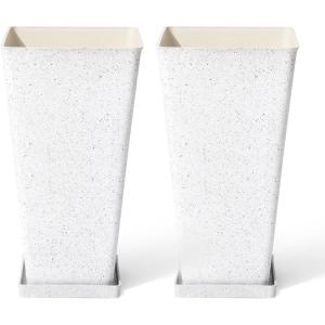 imageLA JOLIE MUSE Tall White Planters for Outdoor Plants Set of 220 Inch Indoor Square Tree Planters with Drainage HolesLarge Flower Pots for Front Door