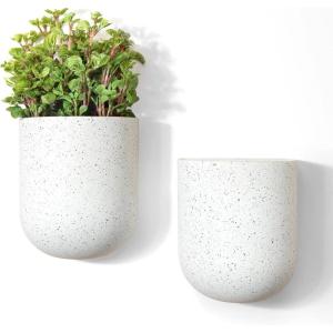 imageLA JOLIE MUSE Wall Hanging Planters for Indoor PlantsHanging Flower Pots for Air Plants Succulent Set of 2 6 Inch Speckled WhiteWhite