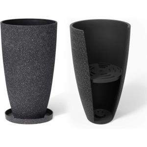 imageLA Jolie Muse 20 Inch Tall White PlantersSet of 2 IndoorOutdoor Tall Planters with Shelf Insert and TraysModern Large Flower Pot for Front Front Door Patio and DeckSpeckled Black