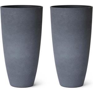 imageLA Jolie Muse 20 Inch Tall White PlantersSet of 2 IndoorOutdoor Tall Planters with Shelf Insert and TraysModern Large Flower Pot for Front Front Door Patio and DeckGray