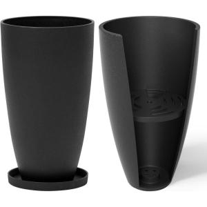 imageLA Jolie Muse 20 Inch Tall White PlantersSet of 2 IndoorOutdoor Tall Planters with Shelf Insert and TraysModern Large Flower Pot for Front Front Door Patio and DeckBlack