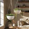 image10 Inch Hanging Planters for Indoor Plants Outdoor Garden Planter Pots with SelfWatering Tray Oatmeal Set of 2Eggshell White