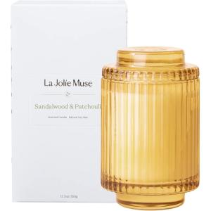 imageLA JOLIE MUSE Candles for Home Scented Lavender Lilac Scented Candle Natural Soy Wax Luxury Jar Candles for Women 80 Hours Long Burning 123ozSandalwood  Patchouli
