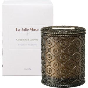 imageLA JOLIE MUSE Lavender Candle Candles for Women Lavender Lilac Candle Scented Candle Gift Aromatherapy Candle Candles for Home ScentedGrapefruit Leaves