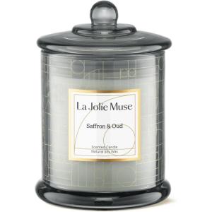 imageLA JOLIE MUSE Linen Cotton Oasis Candle Candle Gifts for Women ampamp Men Natural Soy Candles for Home Scented Luxury Jar Candles 70 Hours Long Burning 10ozSaffron  Oud