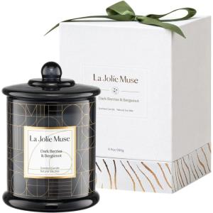imageLA JOLIE MUSE Scented Candle Fresh Linen Candle Luxury Candle Gift with Gift Box Aesthetic Candle for Aromatherapy 70 Hours Burning Time Natural Soy Candle House Warming Gift for Women ampamp MenDark Berries  Bergamot