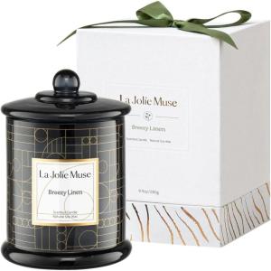 imageLA JOLIE MUSE Scented Candle Fresh Linen Candle Luxury Candle Gift with Gift Box Aesthetic Candle for Aromatherapy 70 Hours Burning Time Natural Soy Candle House Warming Gift for Women ampamp MenBreezy Linen