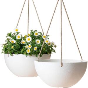 imageLA Jolie Muse Hanging Planter  10 Inch Hanging Planters for Indoor Plants Hanging Pots for Plants Indoor Outdoor Set of 2 WhiteWhite