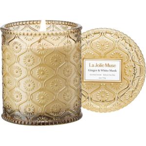 imageLA JOLIE MUSE Scented Candle Scented Candles for Home Linen Scented Candle 6 oz 40 Hour Burn Time Candle Gifts for Women ampamp MenGinger  White Musk