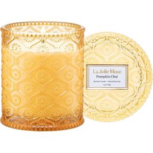 imageLA JOLIE MUSE Scented Candle Scented Candles for Home Linen Scented Candle 6 oz 40 Hour Burn Time Candle Gifts for Women ampamp MenPumpkin Chai
