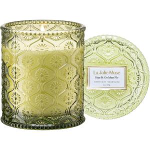 imageLA JOLIE MUSE Scented Candle Scented Candles for Home Linen Scented Candle 6 oz 40 Hour Burn Time Candle Gifts for Women ampamp MenStarlit Golden Fir