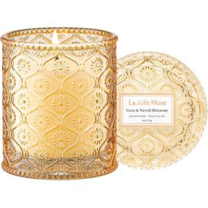 imageLA JOLIE MUSE Scented Candle Scented Candles for Home Linen Scented Candle 6 oz 40 Hour Burn Time Candle Gifts for Women ampamp MenYuzu  Neroli Blossom