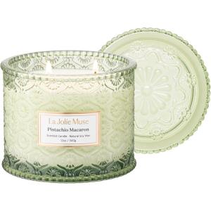 imageLA JOLIE MUSE Watermelon Mint Zest Scented Candle Candles for Home Scented Large 2Wick Soy Candles Candle Gifts for Women ampamp Men Luxury Jar Candles 60 Hours Long Burning 12ozPistachio Macaron