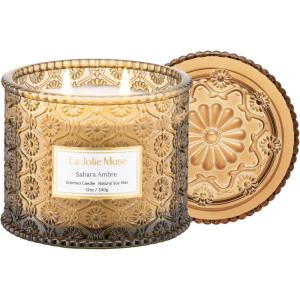 imageLA JOLIE MUSE Watermelon Mint Zest Scented Candle Candles for Home Scented Large 2Wick Soy Candles Candle Gifts for Women ampamp Men Luxury Jar Candles 60 Hours Long Burning 12ozSahara Ambre