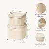imageLA JOLIE MUSE Fluted Cardboard Storage Baskets with LeatherLike Lids Paper Boxes Decorative Tray Basket Organizer Bins for Jewelry Shelve Bathroom Bedroom Organizing Black Set of 2Beige