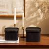 imageLA JOLIE MUSE Fluted Cardboard Storage Baskets with LeatherLike Lids Paper Boxes Decorative Tray Basket Organizer Bins for Jewelry Shelve Bathroom Bedroom Organizing Black Set of 2Black