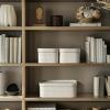 imageLA JOLIE MUSE Fluted Cardboard Storage Baskets with LeatherLike Lids Paper Boxes Decorative Tray Modern Basket Organizer Bins for OrganizingEggshell WhiteEggshell White