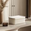 imageLA JOLIE MUSE Fluted Cardboard Storage Baskets with LeatherLike Lids Paper Boxes Decorative Tray Modern Basket Organizer Bins for OrganizingEggshell WhiteEggshell White