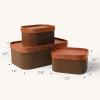 imageLA JOLIE MUSE Fluted Cardboard Storage Baskets with LeatherLike Lids Sturdy Stackable Paper Boxes Decorative Tray Chocolate Brown Set of 3
