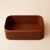 imageLA JOLIE MUSE Fluted Cardboard Storage Baskets with LeatherLike Lids Sturdy Stackable Paper Boxes Decorative Tray Chocolate Brown Set of 3