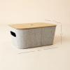 imageLA JOLIE MUSE Modern Basket with Bamboo Lids MidCentury Stackable Storage Basket Bins for Shelves Office Home Organizing Decorative Tweed Fabric Organizer Container Set of 2 Light GreyGrey