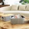 imageLA JOLIE MUSE Modern Basket with Bamboo Lids MidCentury Stackable Storage Basket Bins for Shelves Office Home Organizing Decorative Tweed Fabric Organizer Container Set of 2 Light GreyGrey