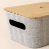 imageLA JOLIE MUSE Modern Basket with Bamboo Lids MidCentury Stackable Storage Basket Bins for Shelves Office Home Organizing Decorative Tweed Fabric Organizer Container Set of 2 Light GreyGrey