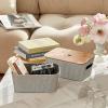 imageLA JOLIE MUSE Modern Basket with Bamboo Lids MidCentury Stackable Storage Basket Bins for Shelves Office Home Organizing Decorative Tweed Fabric Organizer Container Set of 2 Light GreyGrey