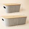 imageLA JOLIE MUSE Modern Storage Basket with Bamboo Lids Decorative Stackable Basket Container for Shelves Table Bookcase Office Organizing MidCentury Storage Organizer Bins Set of 3 Light Gray