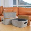 imageLA JOLIE MUSE Modern Storage Basket with Bamboo Lids Decorative Stackable Basket Container for Shelves Table Bookcase Office Organizing MidCentury Storage Organizer Bins Set of 3 Light Gray