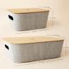 imageLA JOLIE MUSE Modern Storage Basket with Bamboo Lids Decorative Stackable Basket Container for Shelves Table Bookcase Office Organizing MidCentury Storage Organizer Bins Set of 3 Light Gray