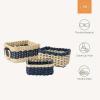 imageLA JOLIE MUSE Small Wicker Baskets for Organizing Recycled Paper Rope Storage Basket Container Bins for Shelves Bathroom Cupboards Drawer Decorative Square Basket Organizer Set of 3 Blue and BeigeNavy BlueBeige