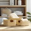 imageLA JOLIE MUSE Small Wicker Baskets for Organizing Recycled Paper Rope Storage Basket Container Bins for Shelves Bathroom Cupboards Drawer Decorative Square Basket Organizer Set of 3 Blue and BeigeBeige