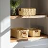 imageLA JOLIE MUSE Small Wicker Baskets for Organizing Recycled Paper Rope Storage Basket Container Bins for Shelves Bathroom Cupboards Drawer Decorative Square Basket Organizer Set of 3 Blue and BeigeBeige